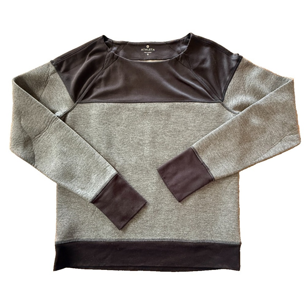 Athleta Womens Small Gray Black Colorblock Pullover Sweatshirt Athletic Casual